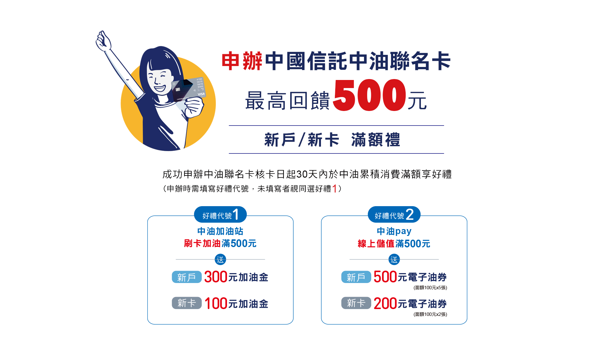 申辦好禮2選1，申辦最高送500元